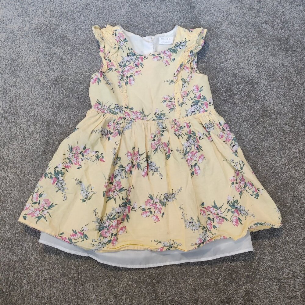 F&F Kids Girls Dress Size 3T Yellow Flowers 100% Cotton Lined Summer Fashionable